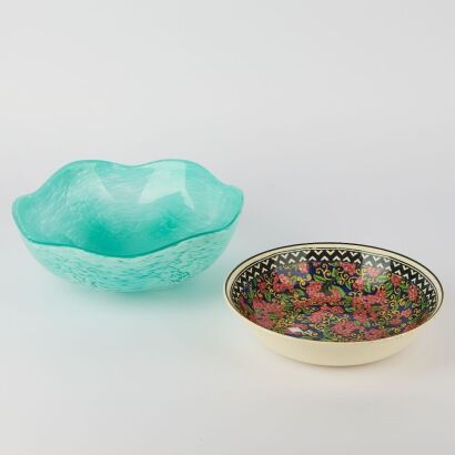 A Painted Ceramic Plate AND A Foliate-rim Bowl