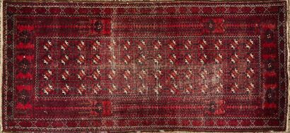 A Vintage Hand Knotted Wool Afghan Baluch Rug Reds With Wear