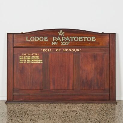 A Masonic Lodge &lsquo;Roll of Honour&rsquo; Past Masters Wall Board