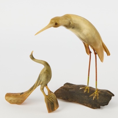 A Pair of Handcarved Cow Horn Herons
