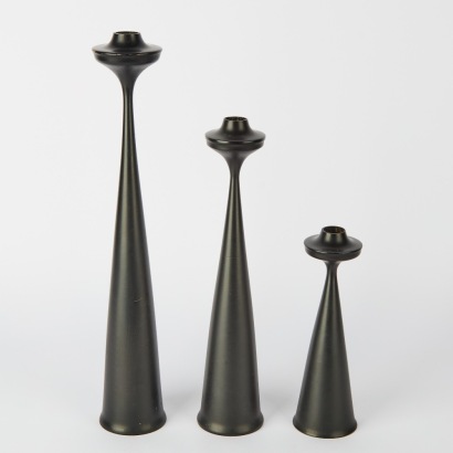 A Set of Three Swedish Mid-Century Wooden Candlesticks