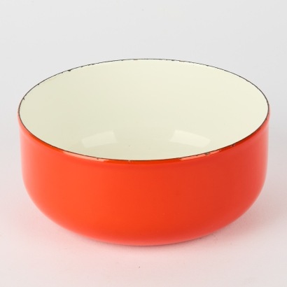 A Vintage Red and White Enamel Bowl by Kaj Franck for Arabia-Finel