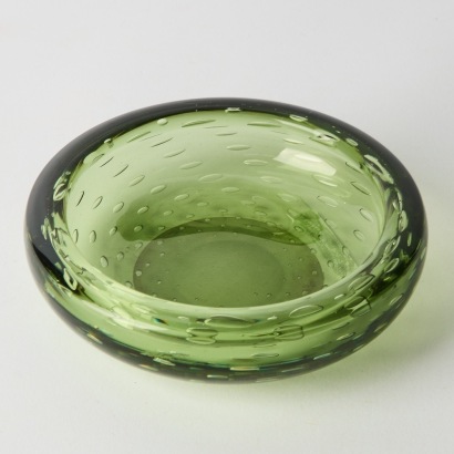 A MCM Whitefriars England Green Bullicante Glass Bowl