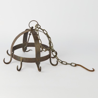 A Wrought Iron Scullery Pot and Utensil Hanger