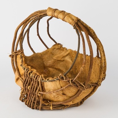 A Folk Art Twig and Fibre Handcrafted Basket