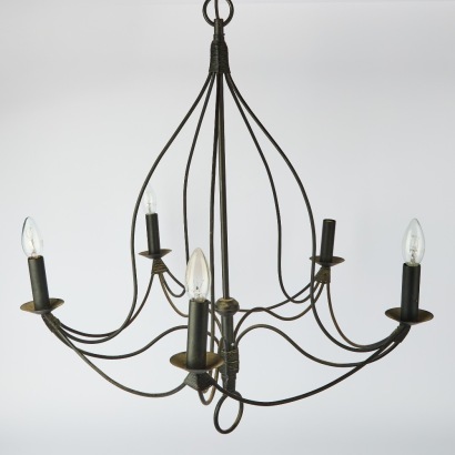 A Pair of French Wrought Iron Chandeliers
