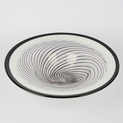 A Murano Black and White Swirl Glass Bowl