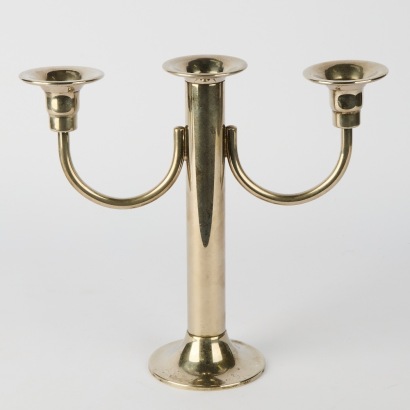 An Art Deco Bauhaus Style Three-Arm Silvered Candelabra