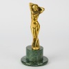 An Art Deco Nude Diana Brass Sculpture on Green Stone Pedestal