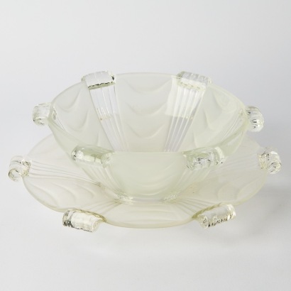 A Set of Art Deco Frosted Glass Bowl And Dish