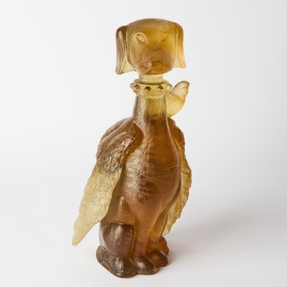 A Signed Crystal Chain Cast Glass Bird Dog Decanter c.2006