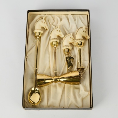 A Vintage Cocktail Set with Horse Head Decoration