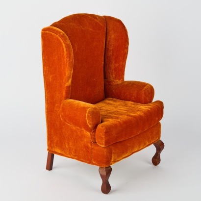 A Georgian Style Wingback Chair in Orange Velour (miniature)