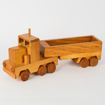 A Vintage New Zealand Wooden Toy Truck and Trailer