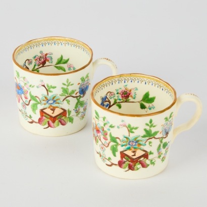 A Pair of Antique 19th Century English Indian Tree Pattern Ceramic Coffee Cans