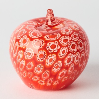 A Vintage Italian Murano Glass Candy Cane Paperweight in Apple Form