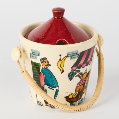A Mid-Century Porcelain Lidded Jar with Cane Handle by Georg Wide and Edvin Jarup