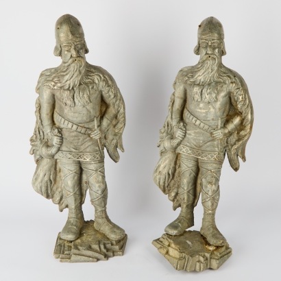 A Pair of Large 1970s Aluminium Cast Viking Warrior Figures