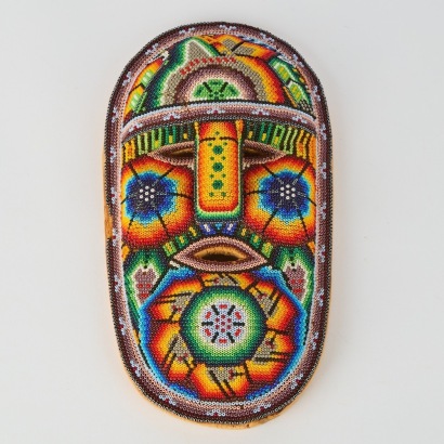 A Handmade Huichol Beaded Wooden Mask, Mexico