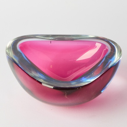 A 1960s Italian Murano Sommerso Glass Triangular Bowl by Flavio Poli