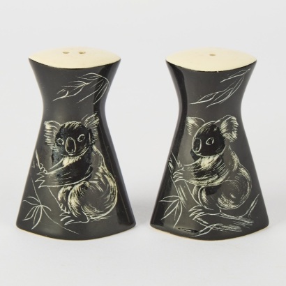 A Pair of Vintage Australian Ceramic Salt and Pepper Shakers with Koala Decoration by Anna Pottery