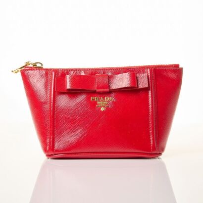 Prada, Red Saffiano Pouch with Box - Near new