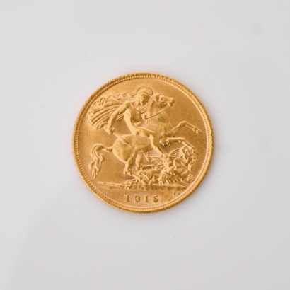 22ct Yellow Gold, 1915 Half Sovereign Coin