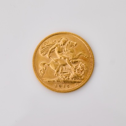 22ct Yellow Gold, 1915 Half Sovereign Coin