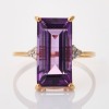 14ct Rose Gold, 6.75ct Rectangular Amethyst / .08ct Diamond Ring