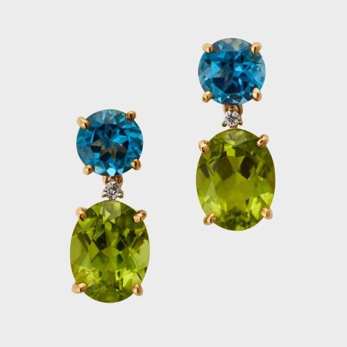 14ct / 11ct Yellow Gold, 4.35ct Peridot / 1.85ct London Blue Topaz / 0.03ct Diamond Earrings