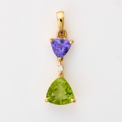 14ct / 11ct, Yellow Gold, 1.72ct Peridot/ 0.69ct Tanzanite / 0.02ct Diamond Pendant