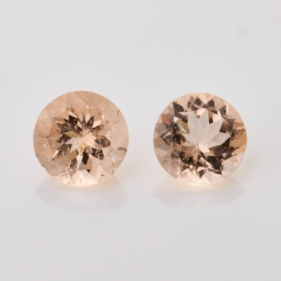 Pair of Loose, 4.40ct Round Brilliant Cut Morganites