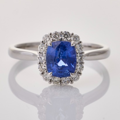 18ct White Gold, 1.78ct Sapphire / 0.35ct Diamond Cluster Ring