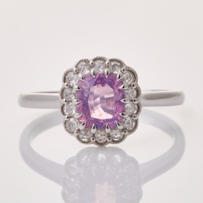 18ct White Gold, 1.02ct Pink Sapphire / 0.22ct Diamond Cluster Ring