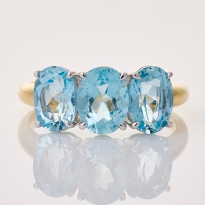 18ct Yellow Gold, 3.49ct Aquamarine Three Stone Ring