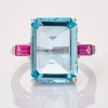 18ct White Gold, 7.63ct Aquamarine / 0.64ct Ruby Ring