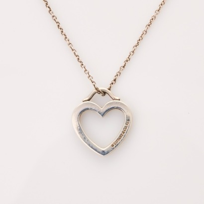 Tiffany & Co, Sterling Silver 'Open Heart' Pendant on 40cm Chain with Box