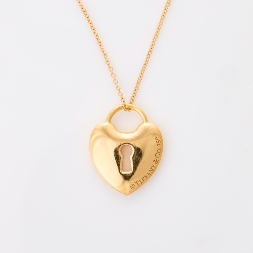 Tiffany & Co, 18ct Yellow Gold Heart Lock Pendant on 40.5cm Chain