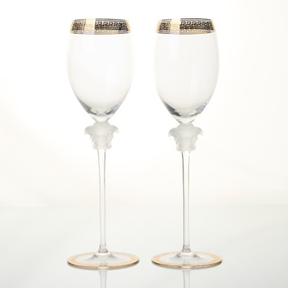 Versace x Rosenthal, 26.5cm Medusa Crystal D'or White Wine Glasses Set (2 piece) with Box