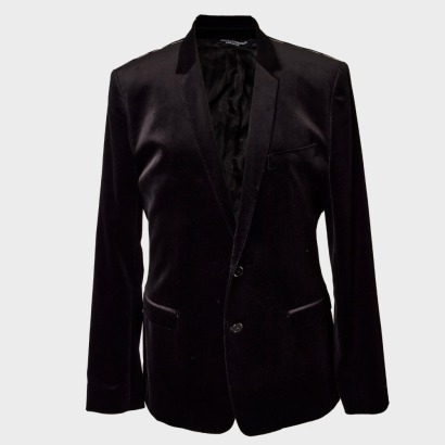 Dolce & Gabbana, Black 100% Cotton Velveteen Dinner Jacket, Size 52