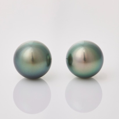 Sterling Silver, 10.6mm Tahitian Black Pearl Stud Earrings