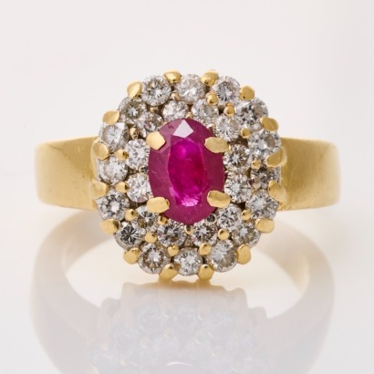 18ct Yellow Gold, 0.70ct Ruby / 0.90ct Diamond Cluster Ring