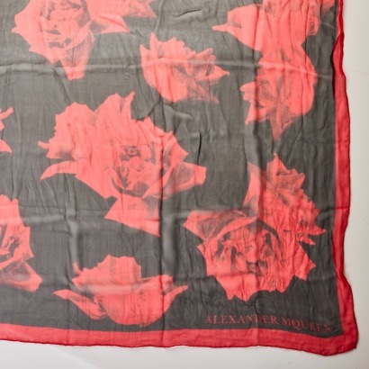 Alexander McQueen, 100% Silk, Rose Print Scarf
