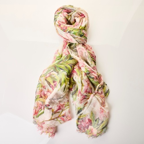 Dolce & Gabbana, 48% Modal / 43% Linen / 9% Silk, Pink / Green Floral Scarf