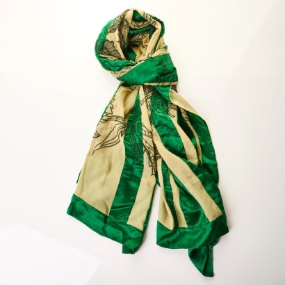 Dries Van Noten, 100% Silk, Green / Beige, Floral Embroidered Scarf