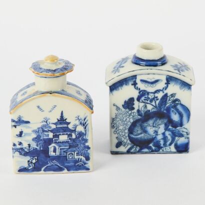 A Set of Two Chinese Blue and White &lsquo;Landscape&rsquo; Tea Caddies