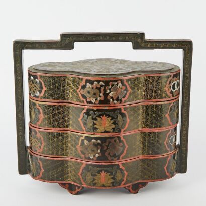 A Chinese 20th Century Black Lacquer Four-tiered &lsquo;Floral&rsquo; Food Box