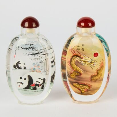 A Set of Two Chinese 20th Century Crystal Glass Snuff Bottles