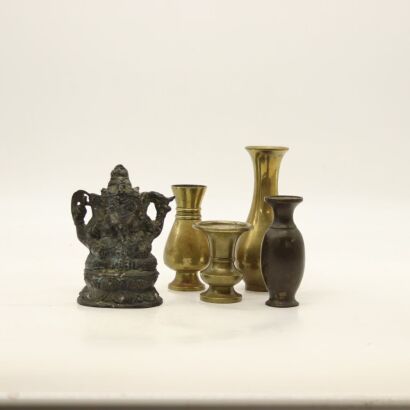 An Indian Bronze Buddha Figure AND Four Small Bronze Bottles