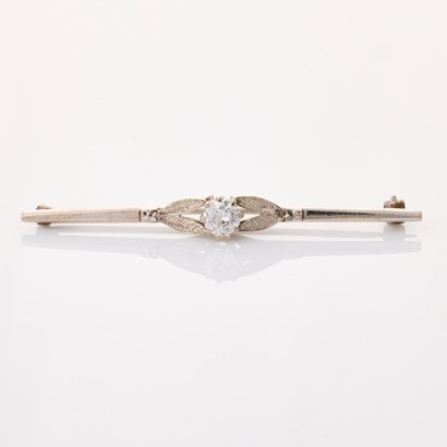 18ct / 9ct White Gold / Silver, 0.48ct Diamond Bar Brooch